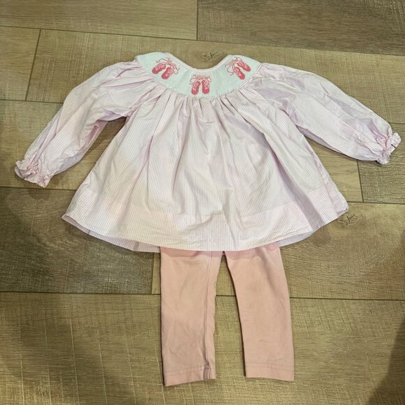 CECIL & LOU BABY GIRLS 18 MONTH PINK BALLET SMOCKED DRESS AND LEGGINGS - Picture 1 of 10